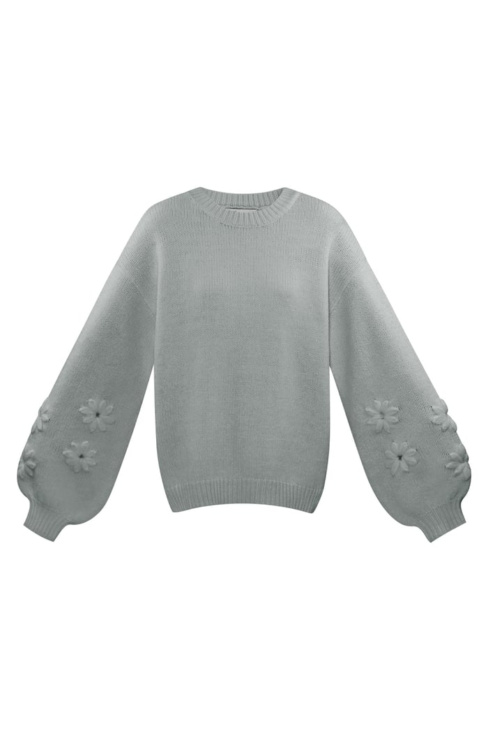 Schöner Pullover mit Blumenmuster - grau 