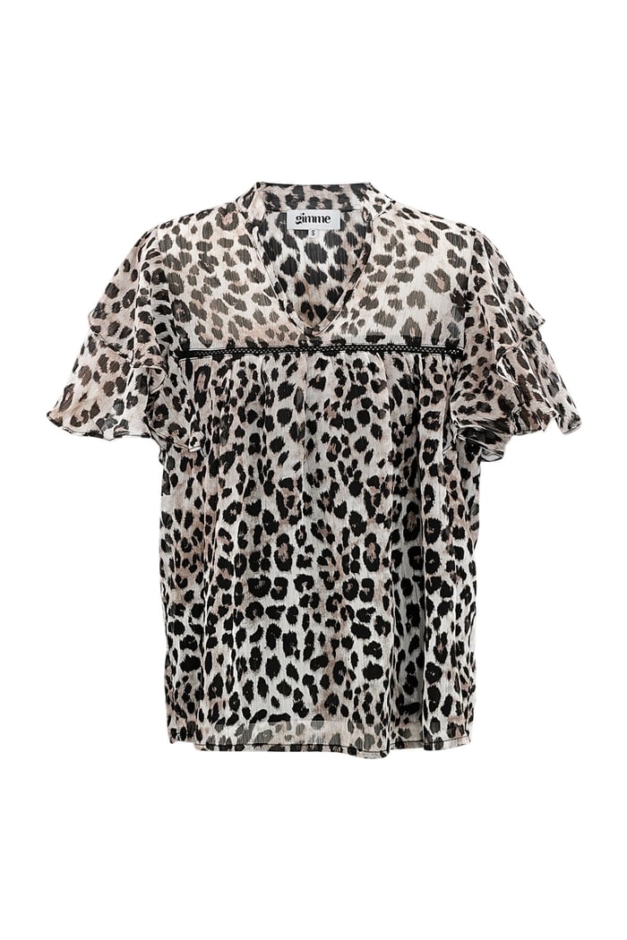 Leopard print top flare sleeves - brown 