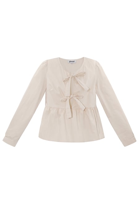 Longsleeve peplum top with bows - beige 2