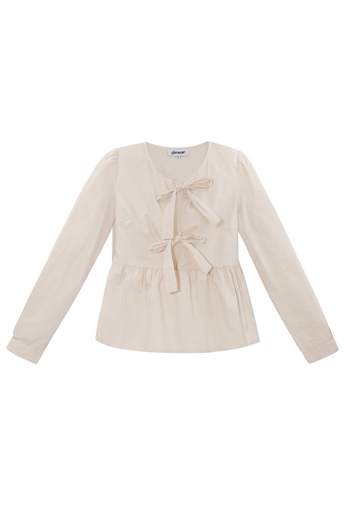 Longsleeve peplum top with bows - beige 