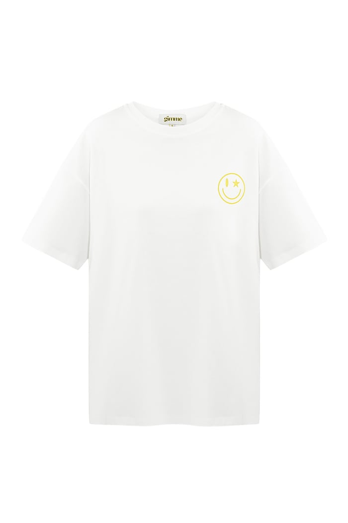 T-shirt happy life smiley - white & yellow 