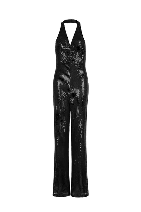 Glitzernder Neckholder-Jumpsuit - Schwarz 2