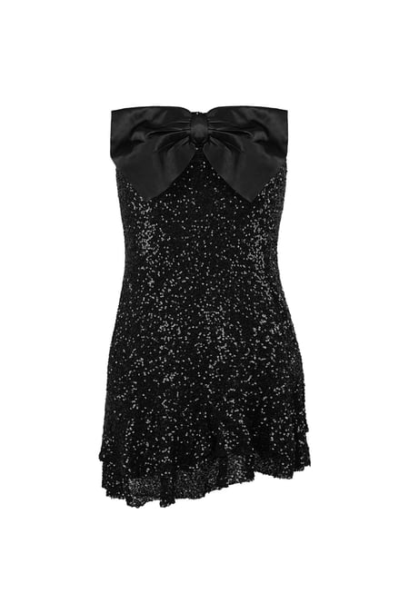 Glitter dress with bow strapless - black 2