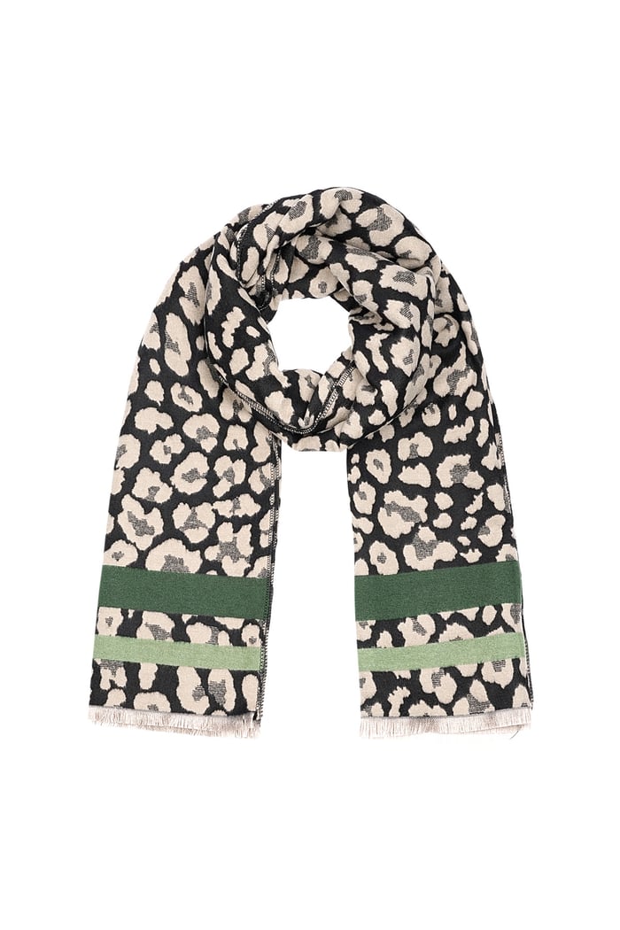 panther scarf with colored stripes - black & beige 