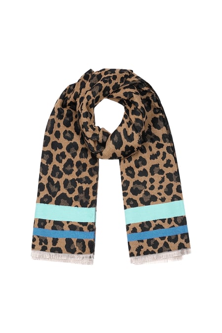 panther scarf with colored stripes - blue & brown