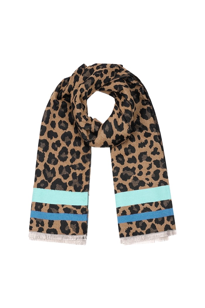 panther scarf with colored stripes - blue & brown 