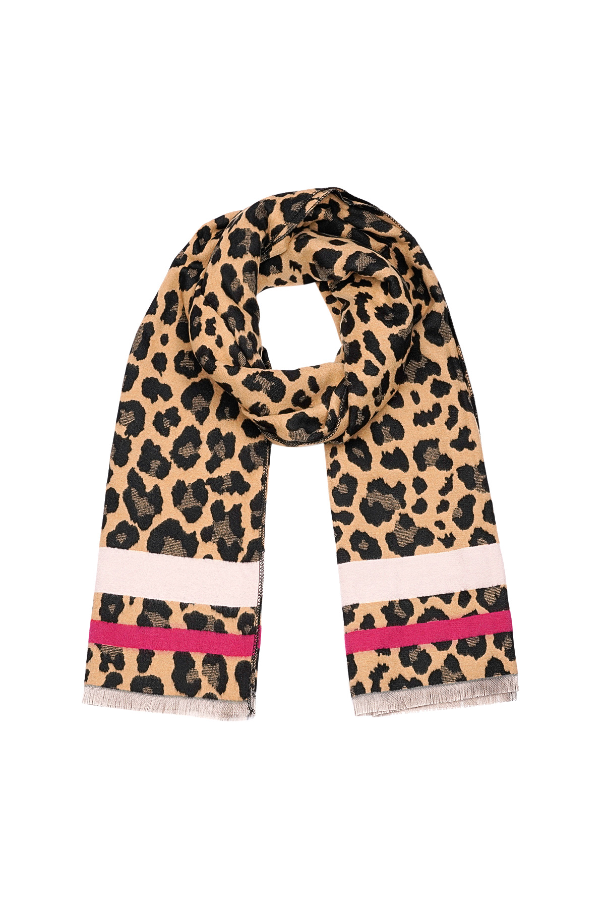 panther scarf with colored stripes - beige