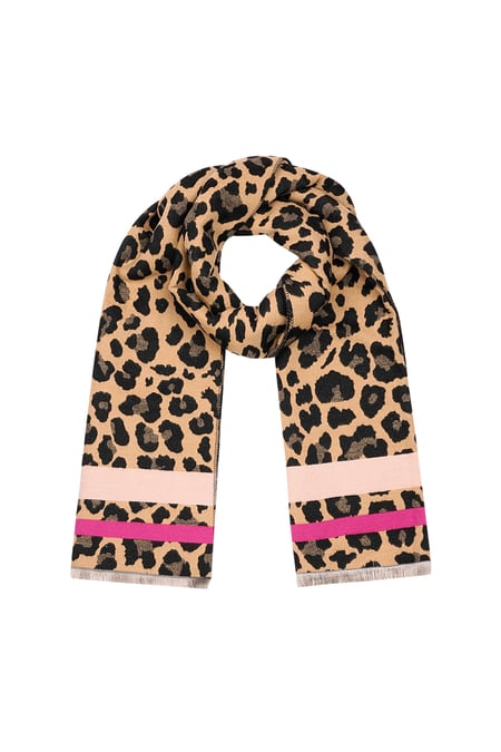 Pantherschal mit bunten Streifen - beige & pink 2