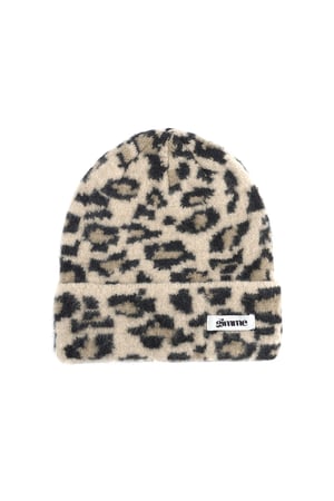 panther print hat - beige h5 