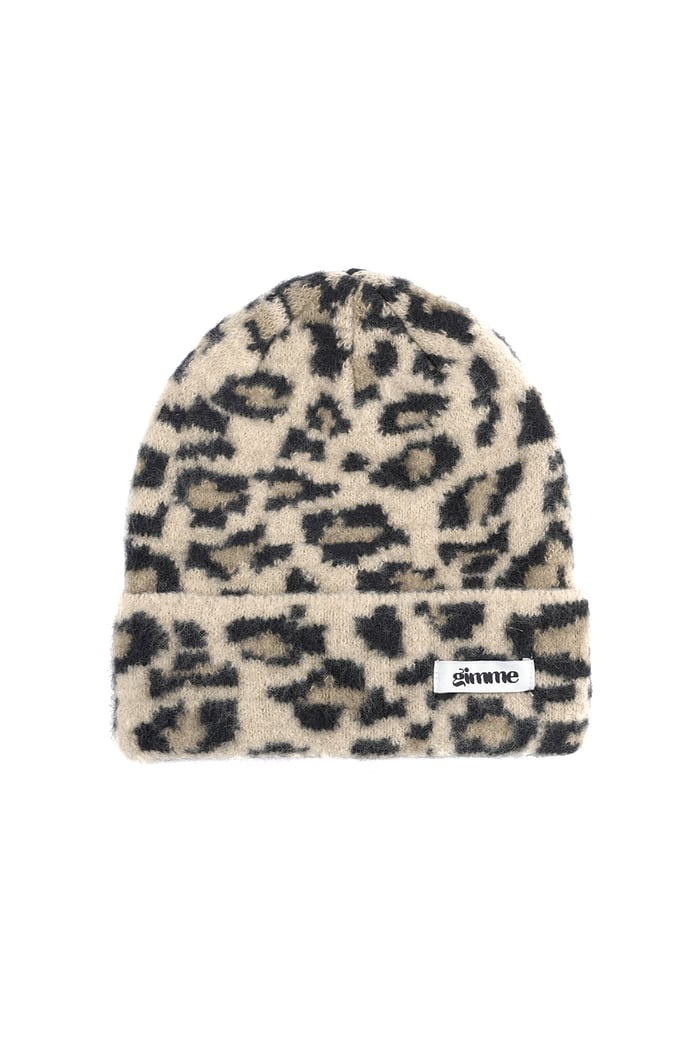 panther print hat - beige 