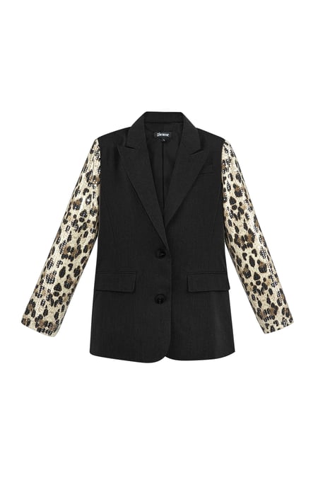 Blazer with leopard print glitter sleeve - brown black 2