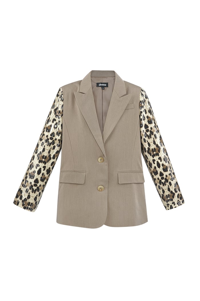 Blazer with leopard print glitter sleeve - camel 