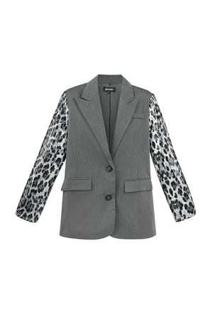 Blazer with leopard print glitter sleeve - gray h5 