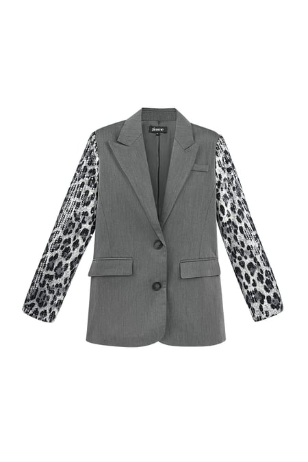 Blazer with leopard print glitter sleeve - grey 2