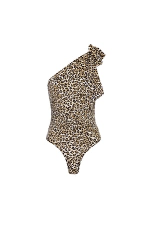 One shoulder panther print body - brown h5 