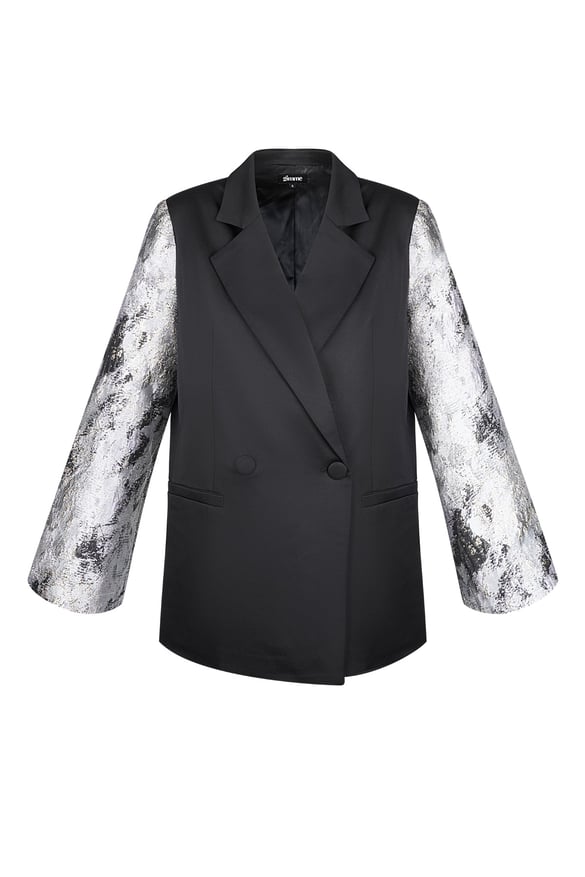 Black blazer with jacquard sleeves - Grey 2