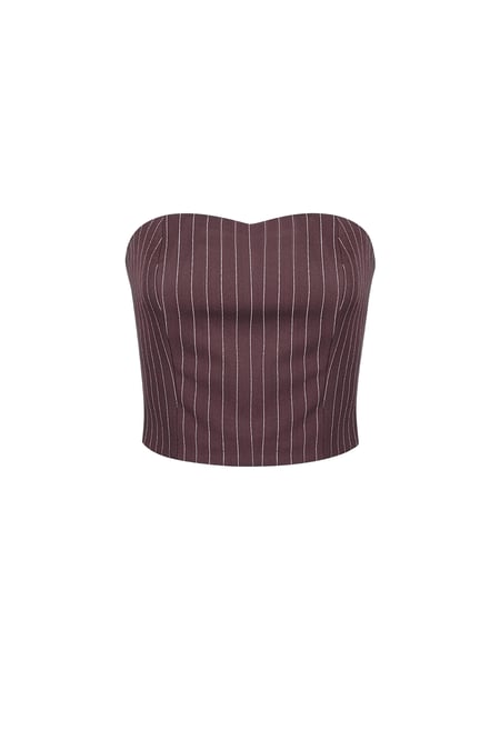 Pinstripe Bandeau Top - Burgundy 2