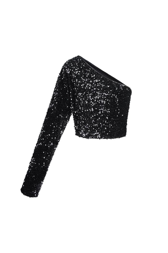 Glitzerndes One-Shoulder-Top - Schwarz 