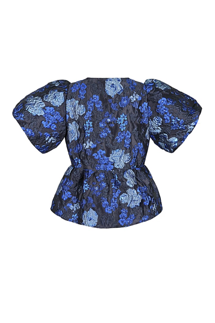 Kurzarm-Top mit Blumenmuster - Blau  Bild9