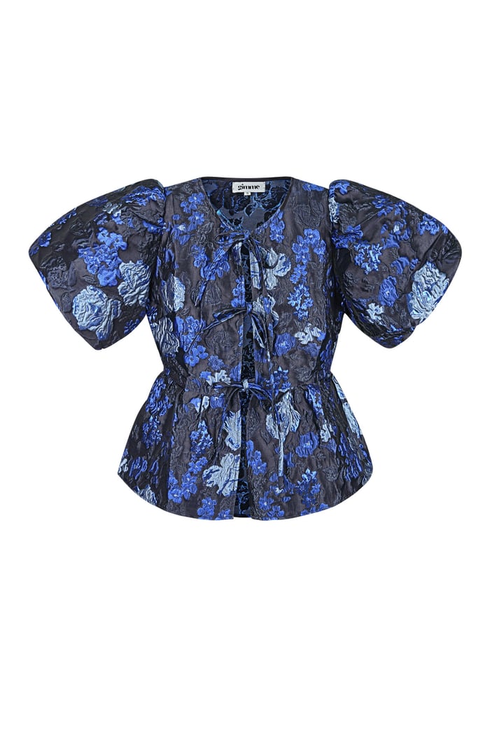 Kurzarm-Top mit Blumenmuster - Blau  