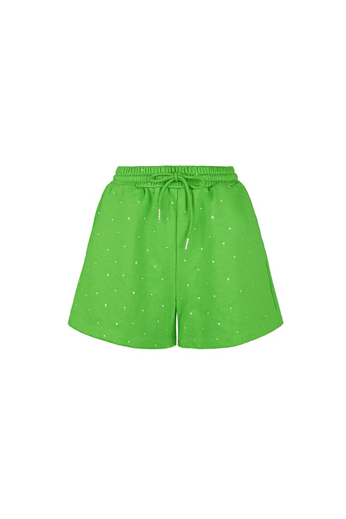 Jogging fabric shorts with rhinestones - Green 