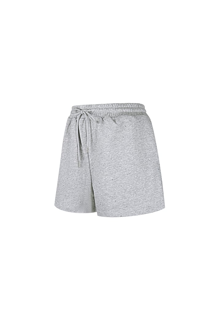 Pantaloncini da jogging in tessuto con strass - Grigio Immagine5