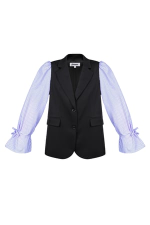 Blazer with striped blouse sleeves - black & blue h5 