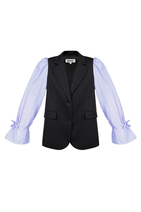 Blazer with striped blouse sleeves - black & blue 2