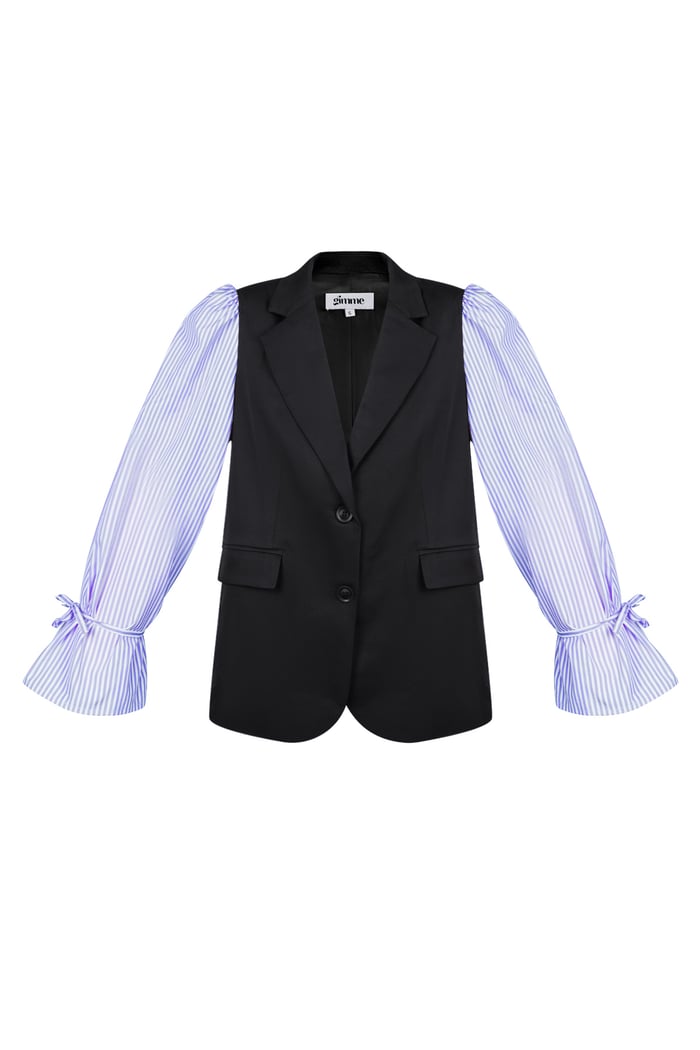 Blazer with striped blouse sleeves - black & blue 