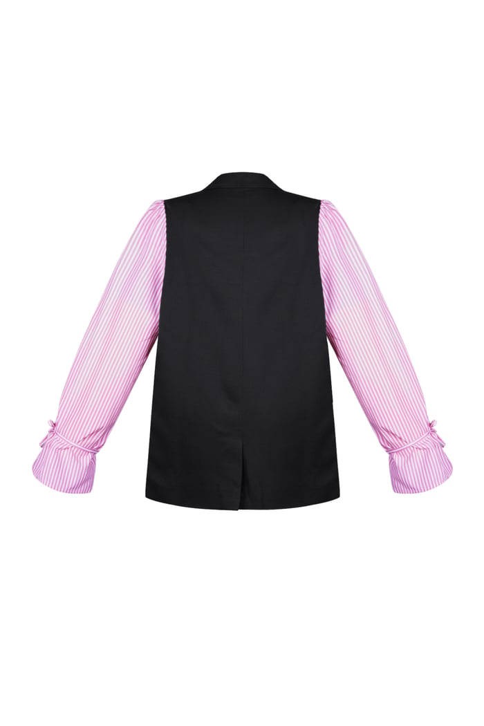 Blazer con maniche a blusa a righe - Nero e rosa Immagine6