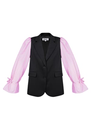 Blazer con maniche a blusa a righe - Nero e rosa h5 