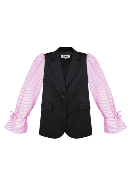 Blazer with striped blouse sleeves - Black and pink 2