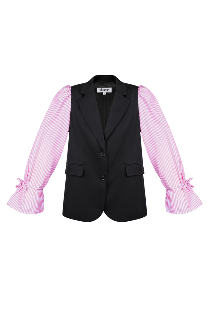 Blazer con maniche a blusa a righe - Nero e rosa 