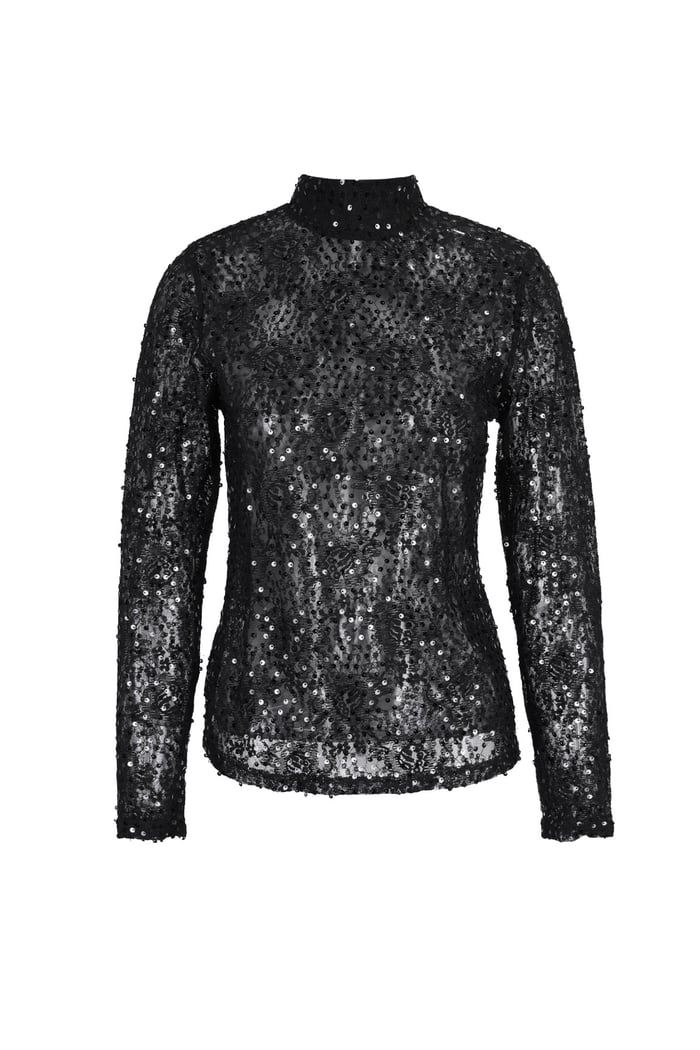 Top in pizzo con glitter - nero 