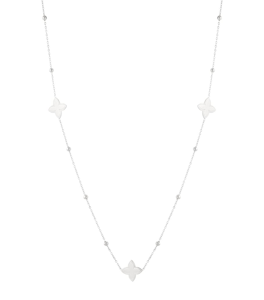 Long necklace with five flowers - Silver Color color 