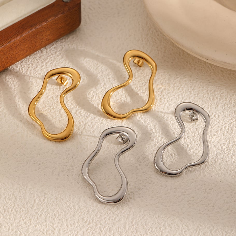Boucles d&#39;oreilles à tige géométriques quotidiennes en acier inoxydable couleur or pour femme Image3