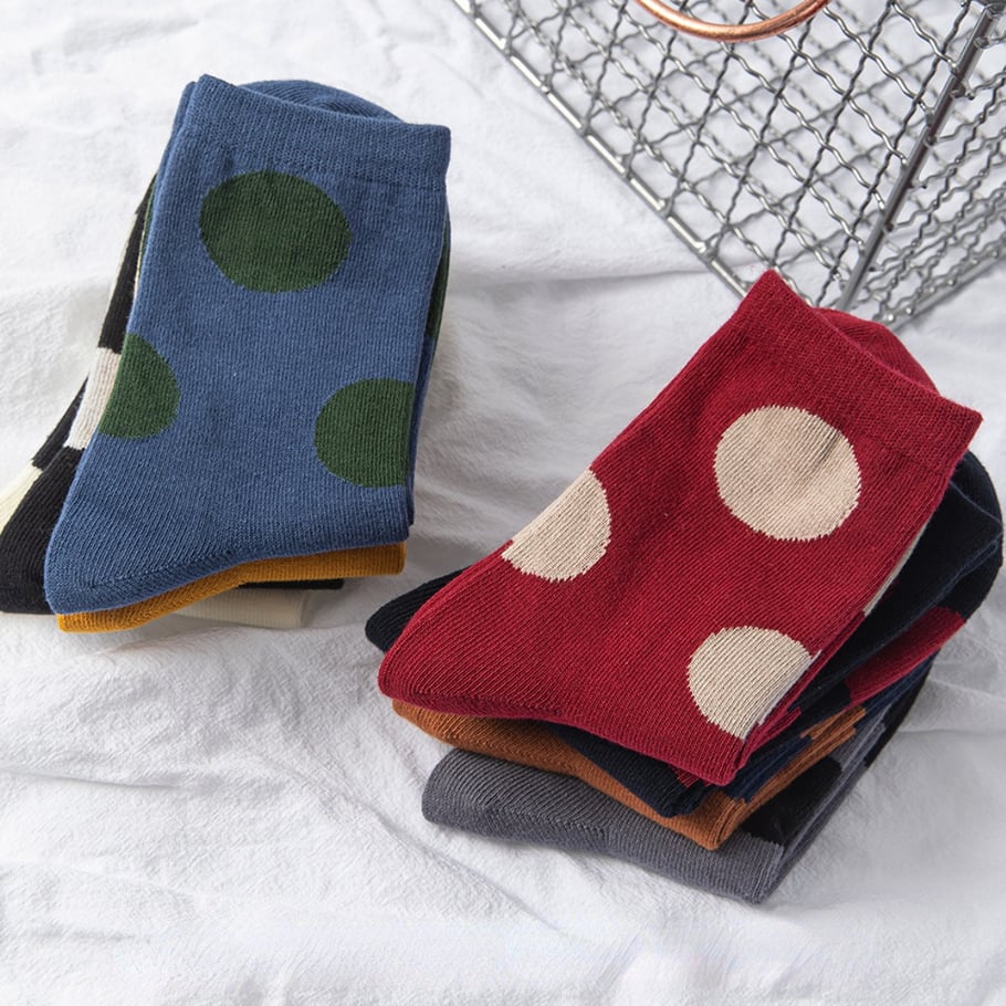 1 Pair  Adorable Polka Dot Color - Blocking Women's Mid - Calf Socks Picture4