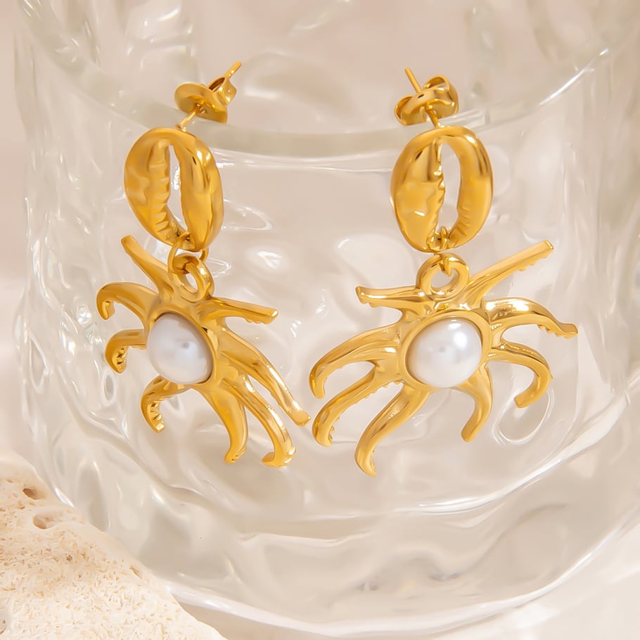 Octopus Stainless Steel Gold Color Drop Earrings h5Picture7