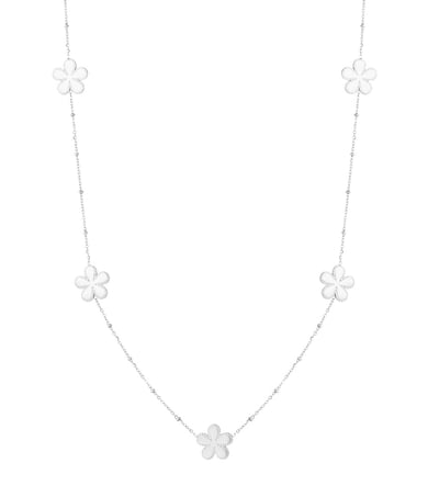 Long necklace with balls and flowers - Silver Color color h5 