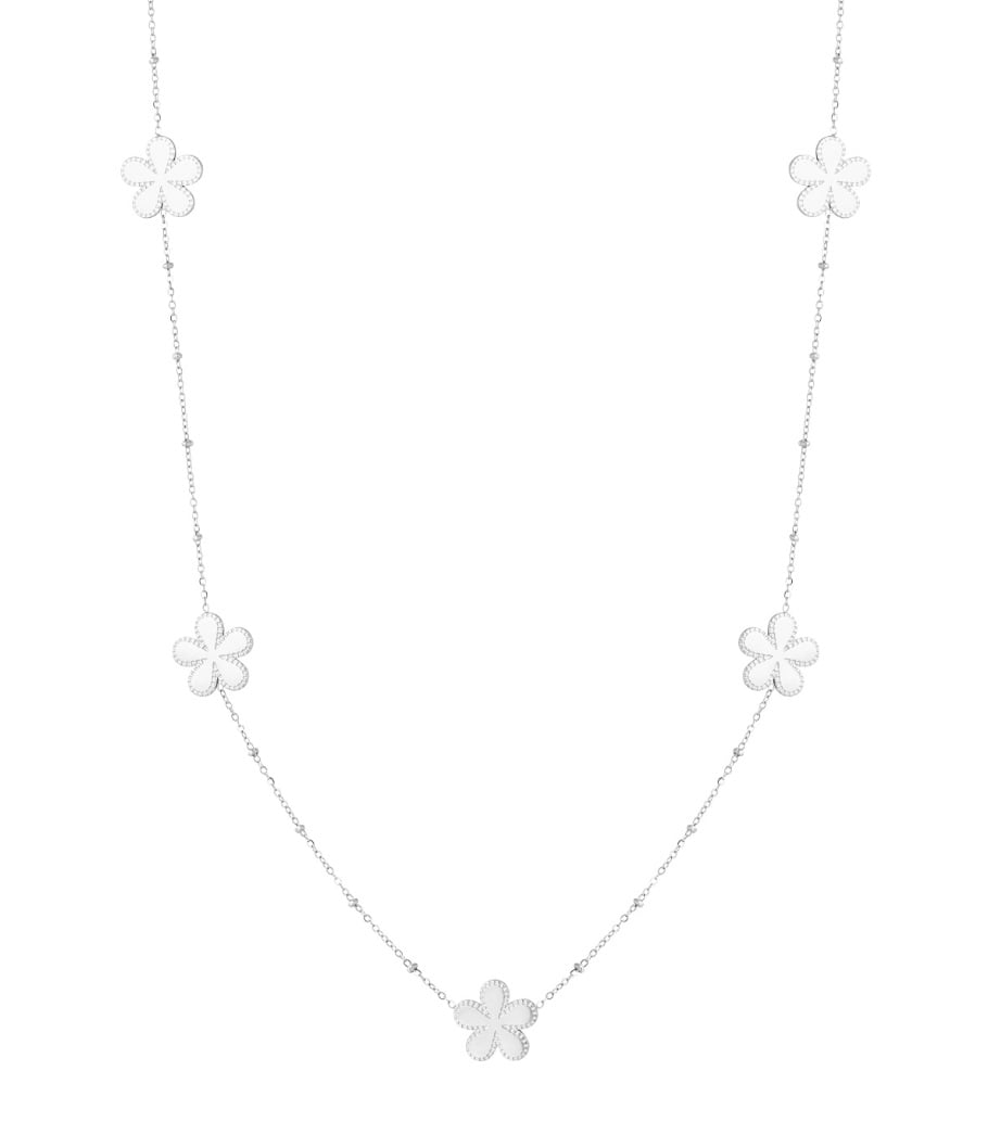 Long necklace with balls and flowers - Silver Color color 