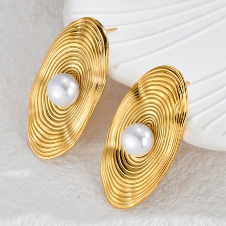 1 Pair Simple Cute Style Oval Shape Stainless Steel  Gold Color Women's Stud Earrings