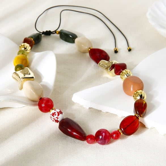 1 Piece Retro Irregular Shape Acrylic Beaded Necklace 2