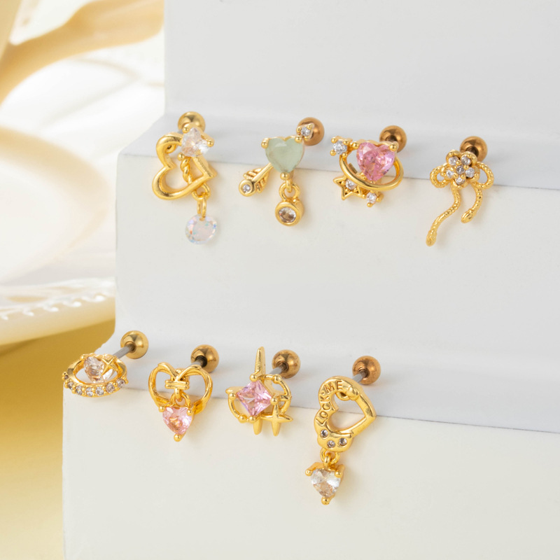 1 Piece Chic Heart Titanium Steel Zircon Women's Stud Earrings h5Picture4