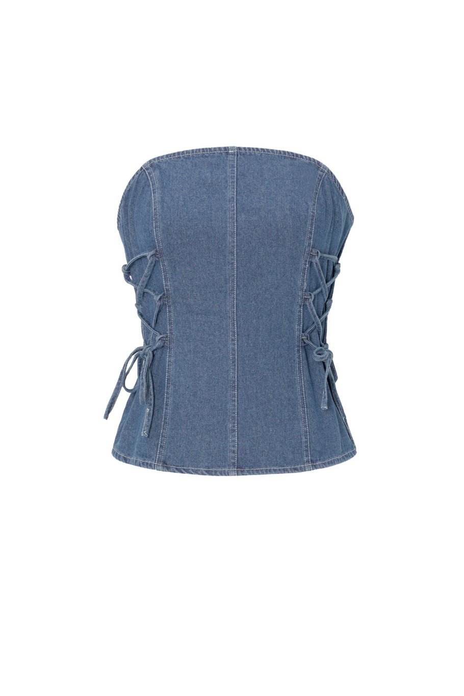 Top a tubino con lacci in denim 