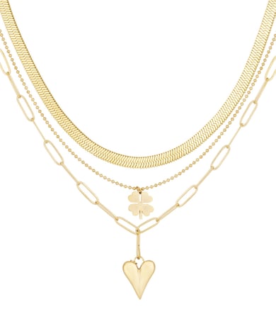 collier trois rangs trèfle et coeur - couleur or h5 
