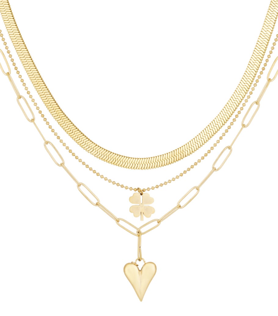 collier trois rangs trèfle et coeur - couleur or 