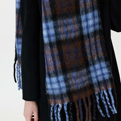 1 Piece Classic Blue Plaid Wool Women's Winter Scarves h5 Picture3