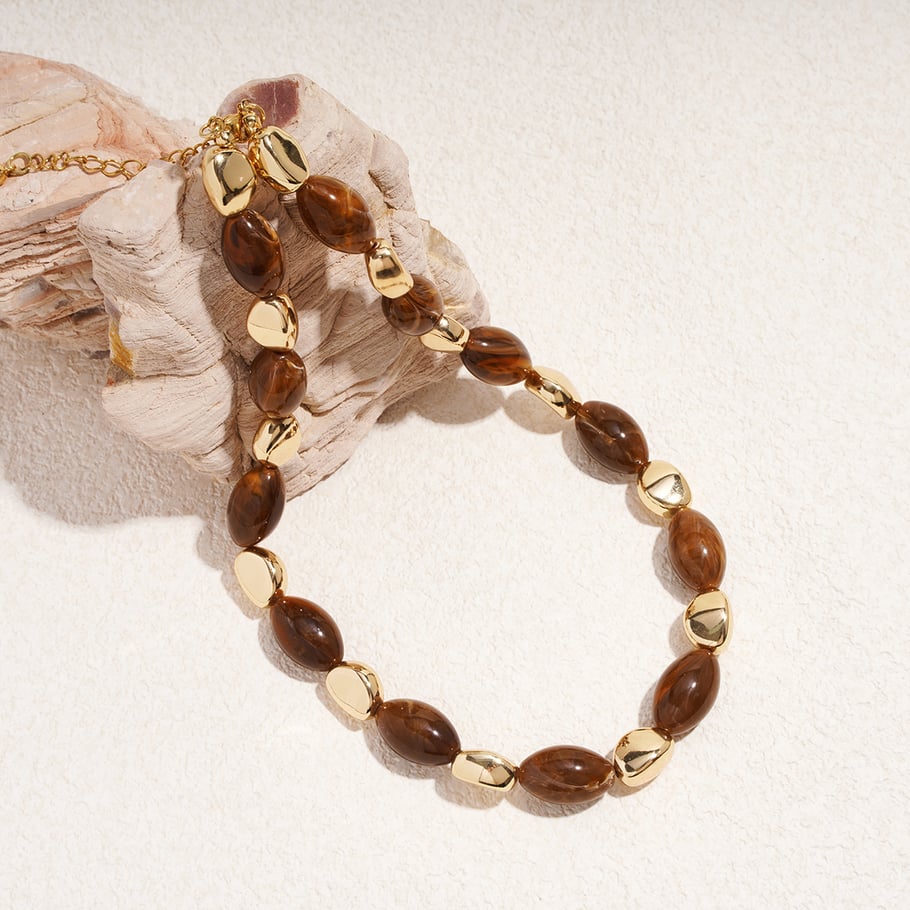 1 Piece Retro Irregular Shape Resin Beaded Necklace Picture5