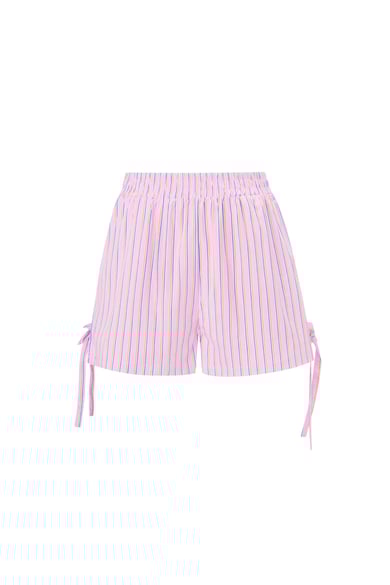 Bağcıklı Pinstripe Şort - Pembe h5 Resim3