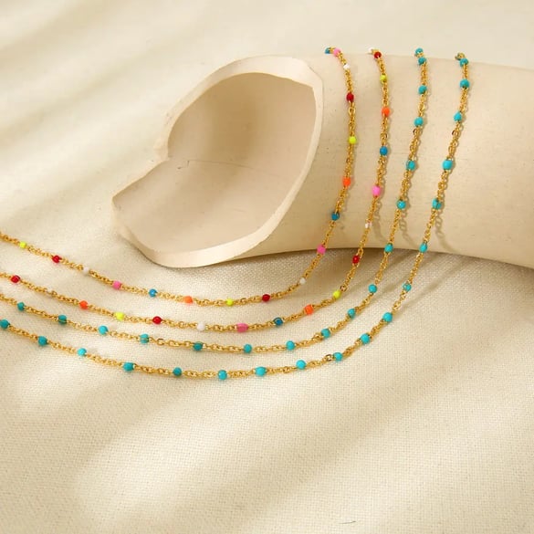 Chaînes de perles en acier inoxydable multicolores, légères, luxueuses et douces 2